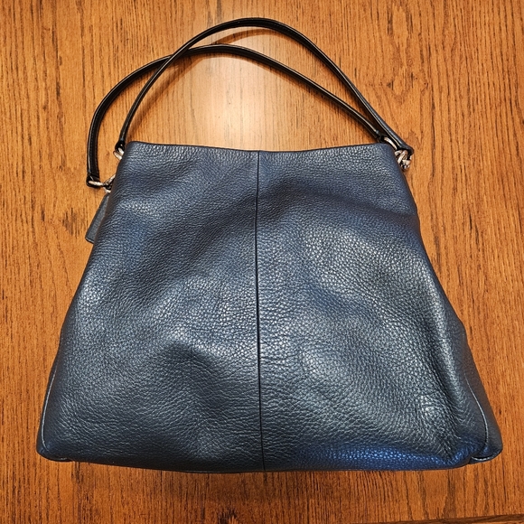 Coach Metallic Navy Pebbled Leather Boho Shoulder Bag w/ Silver Accents - Picture 2 of 12